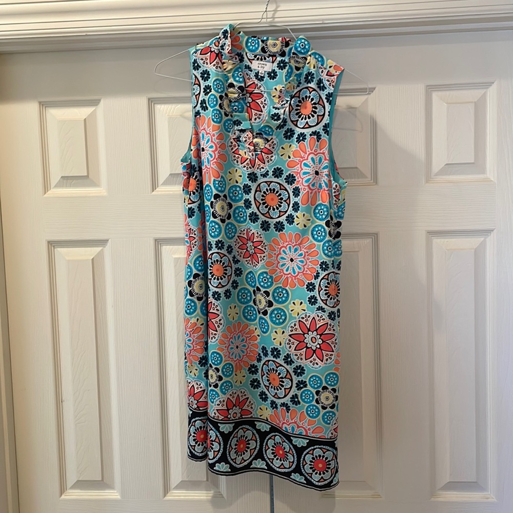 Crown & Ivy sundress with ruffle neck.